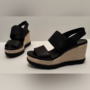 Sorel Black and Cream Wedge Sandals